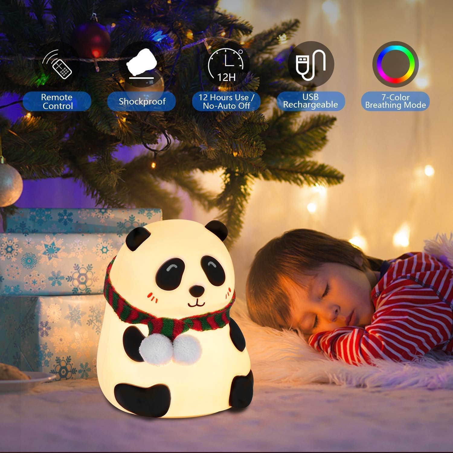 Rechargeable Silicone Panda Night Light for Kids 7-Color LED Changing Lamp